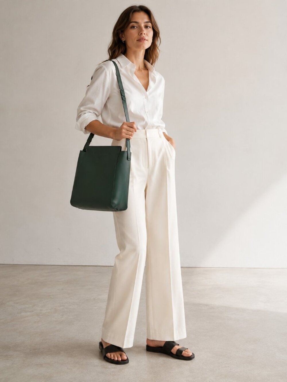 Everlane The Form Green Leather Tote Bag Adjustable Strap Magnetic Closure Italy